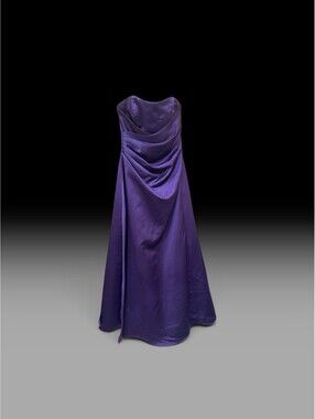 Women's Alfred Angelo Satin Long Plum Dress Sleeveless Formal Gathered Front 4